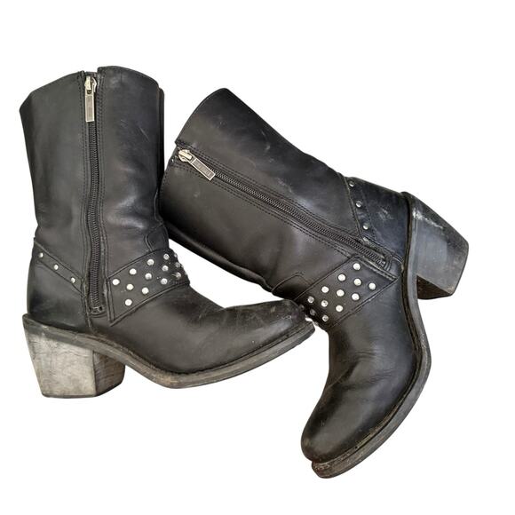 HARLEY DAVIDSON Sz 7 Macie rhinestone Studded Strap Leather Riding Boot Moto - Picture 5 of 13